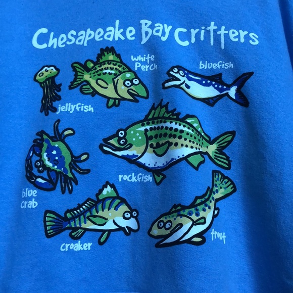 Tilghman Island MD Kids Medium Blue Fish Hoodie Chesapeake Bay Critters EUC - Picture 2 of 9
